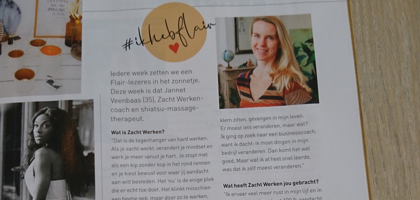 In de FLAIR: in FOR YOU: Jannet Veenbaas is zacht-werken coach in haar praktijk in Groningen en geeft ook shiatsu-massage  