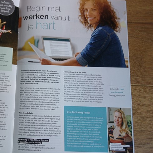 Jannet Veenbaas / De Koning Te Rijk in het For You magazine met een artikel over werken vanuit je hart