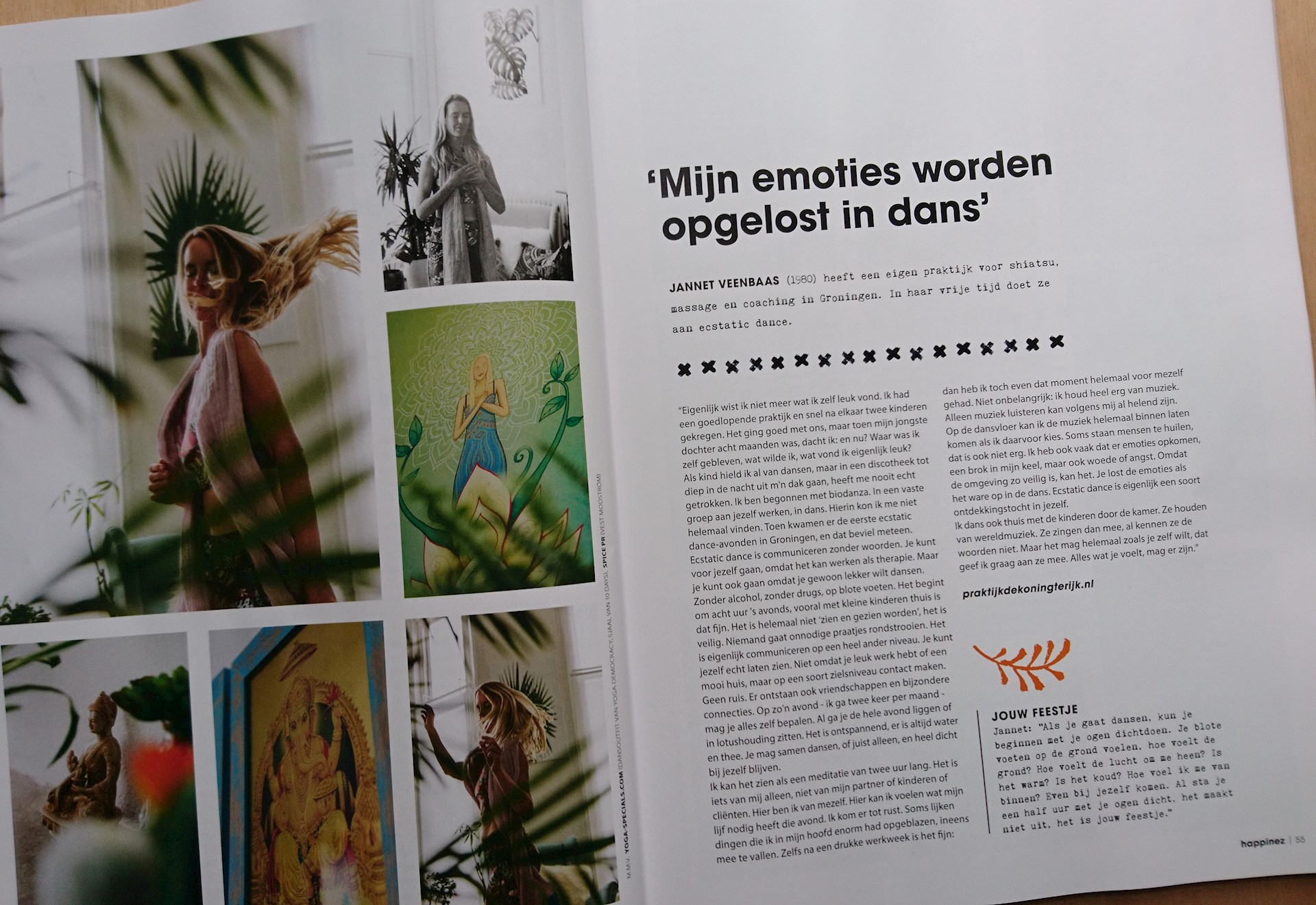 Jannet Veenbaas Vertelt in de HAPPINEZ (sept 2020) over Ecstatic Dance Groningen 